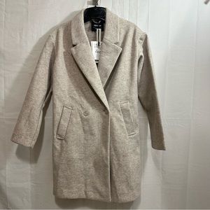 Pull & Bear by ASOS Longline Pea Coat in Cream/Tan Size XS